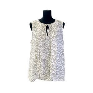 J.Crew Cream Leopard Print Lightweight Sleeveless Tie Neck Keyhole Blouse Large